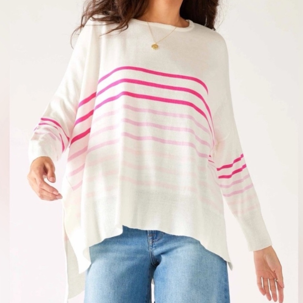 MERSEA Amour Sweater, White and Pink Ombré Striped Heart Patch Sweater size L XL